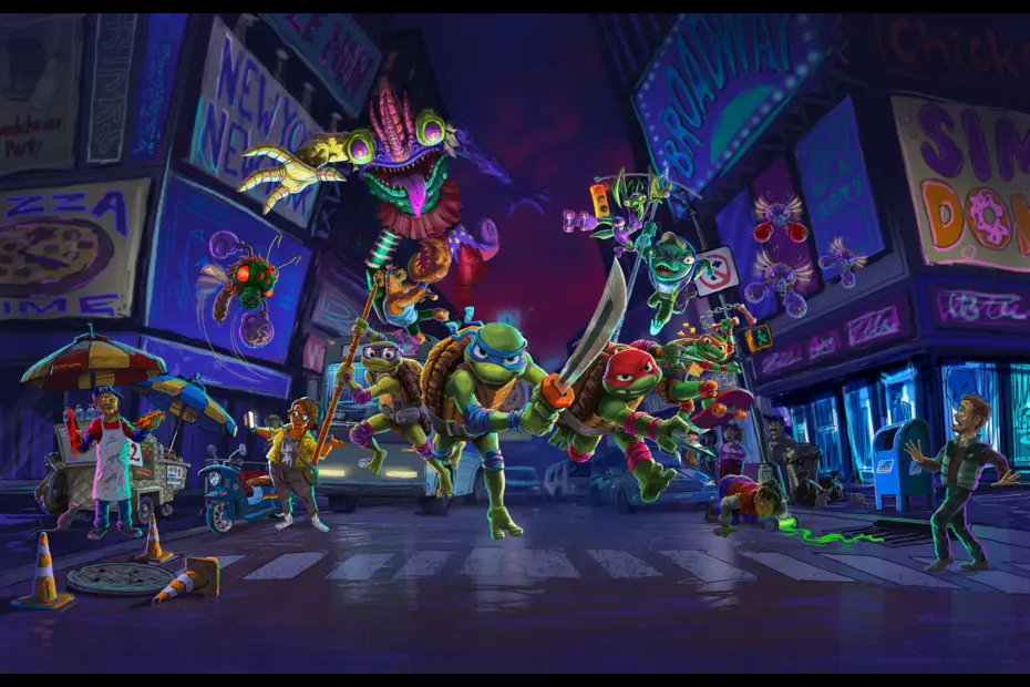 The four iconic turtles return in Teenage Mutant Ninja Turtles: Mutants Unleashed, ready for action-packed missions and mutant battles across New York City.